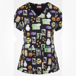 Ava Therese Scrub Top Shirt Woman’s Large Halloween Cat Bat Ghost Pockets NWT